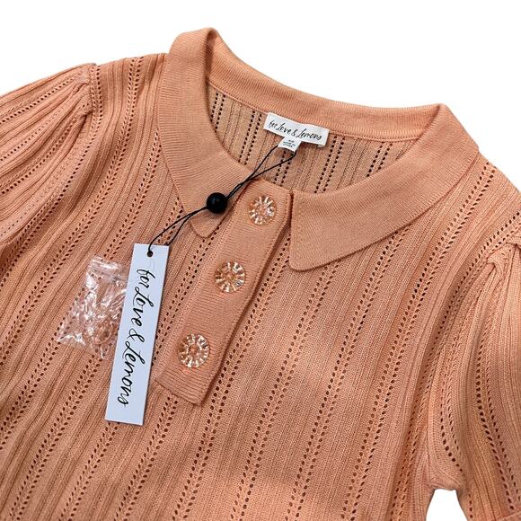NWT For Love & Lemons Phoebe Pointelle Polo Sweater Sherbert - Picture 6 of 7